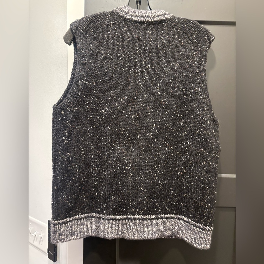 TOAST Donegal Wool Tank Top Vest Jumper Black Grey Marl Button Cardigan Med NWT - Picture 5 of 8